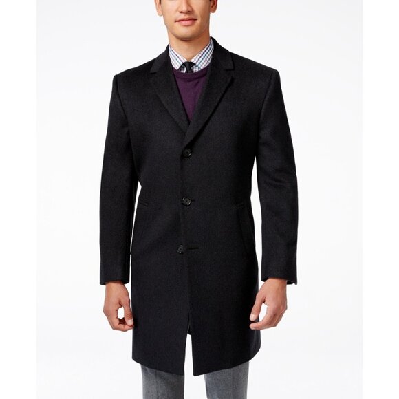 Kenneth Cole Men Raburn Wool-Blend Over Coat Slim-Fit Charcoal Size 46L $350